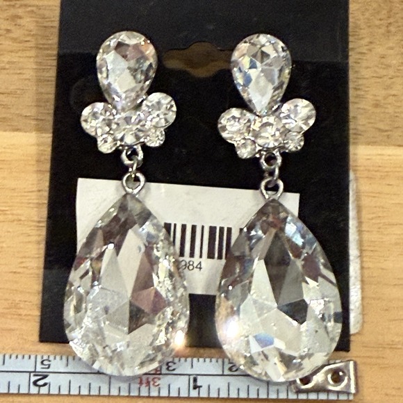 Clear Crystal Rhinestone Pear Drop Dangle Earrings Bridal Pageant Prom Party NEW - Picture 4 of 9